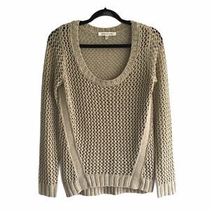 Robert Rodriguez Scoop Neck Open Knit Crochet Sweater Tan Gold Shimmer M